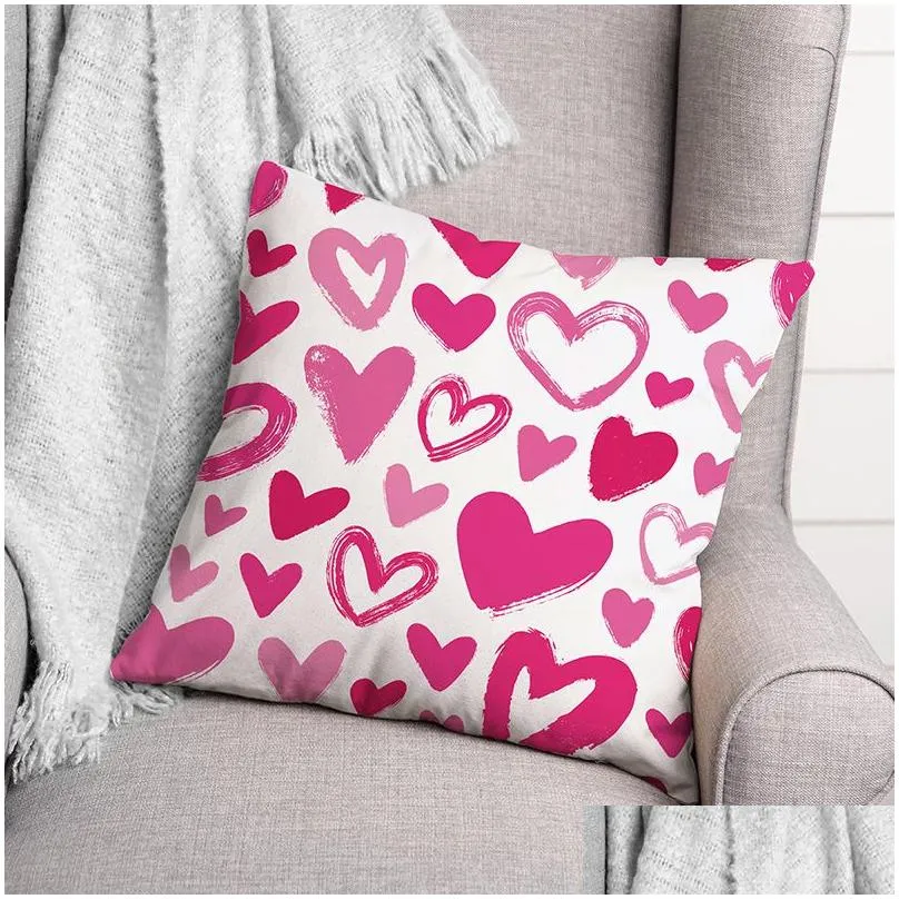 valentines day pillow case fashion love print short plush pillowcase sofa decoration ornament 45x45cm