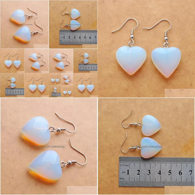 natural opal beads stone dangle chandelier earrings for women romantic heart shaped pendant hanging earring fashion jewelry r3288