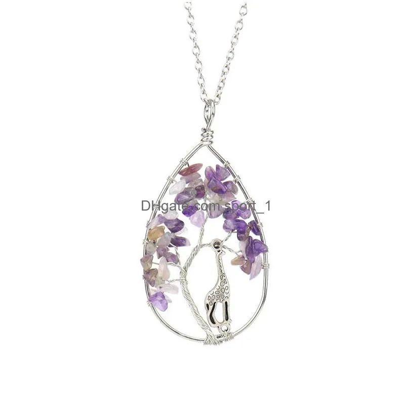 crystal pendant necklace giraffe natural gravel snow life tree necklaces fashion accessories