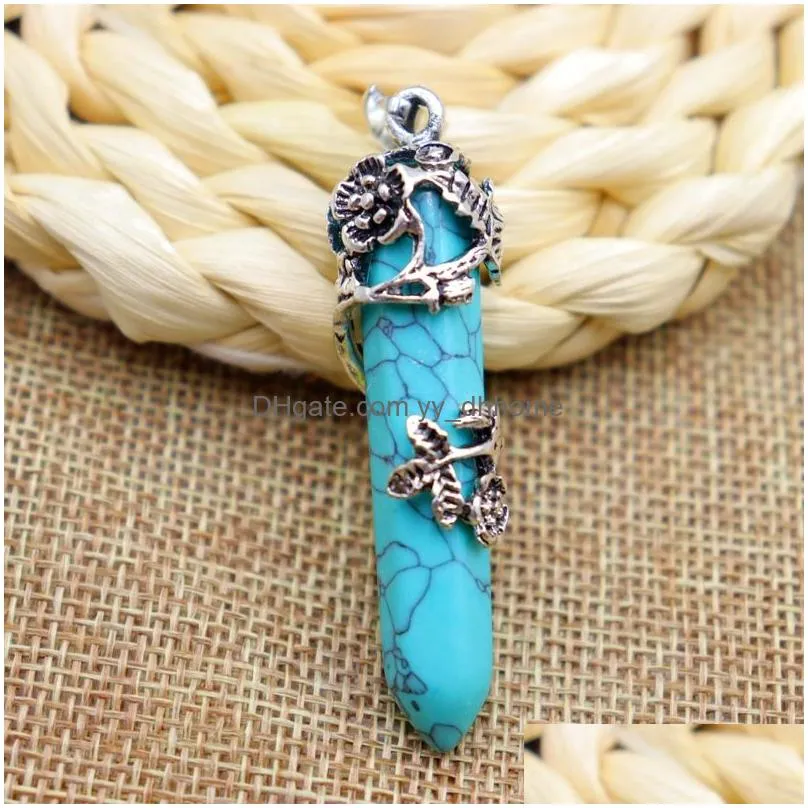 natural crystal stone necklace creative plum blossom crystal column pendant necklaces with chain jewelry accessories