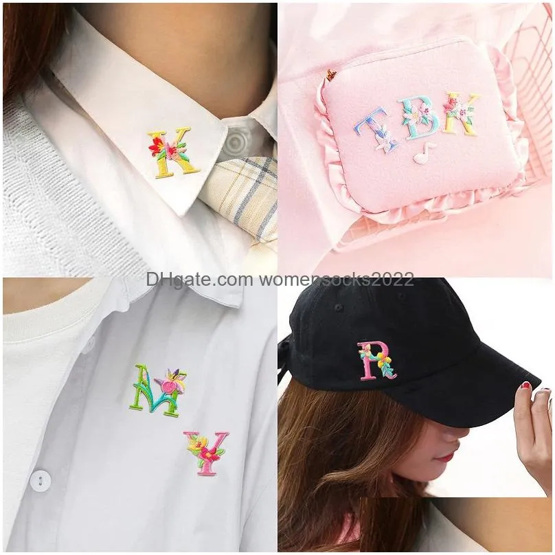 iron on flower letteres sewing notion embroidered letters az colorful flowers shape alphabet applique for clothes hat shirts bags diy