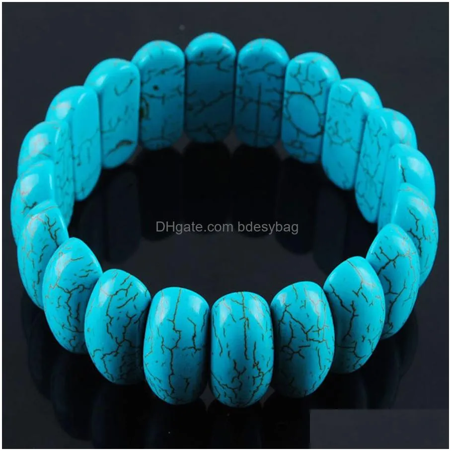 natural turquoises howlite bracelet strands gemstone 10x25 mm beads stretch bracelet 7 inches for women mens jewelry gift bk302