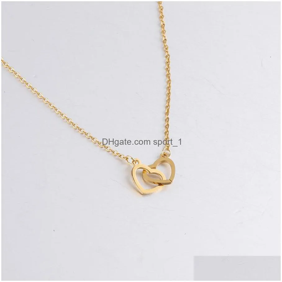 stainless steel double heart necklace romantic couple pendant necklace fashion accessories christmas gift