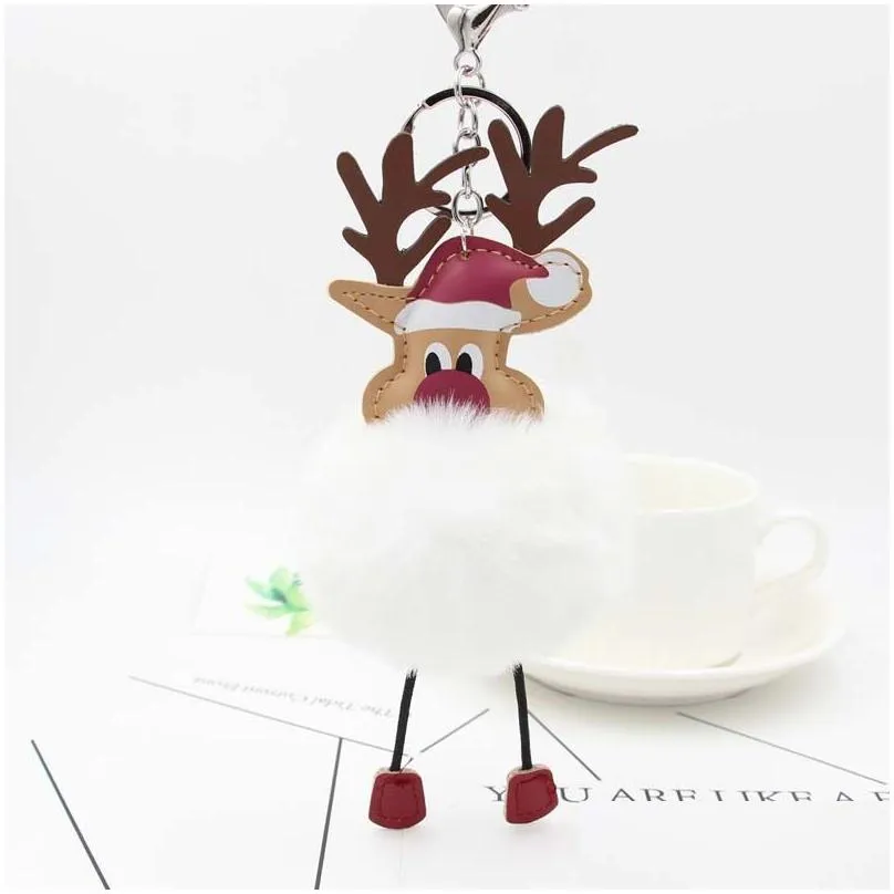 christmas gift keyring plush keychain pendant cartoon elk luggage decoration key chain party ornaments