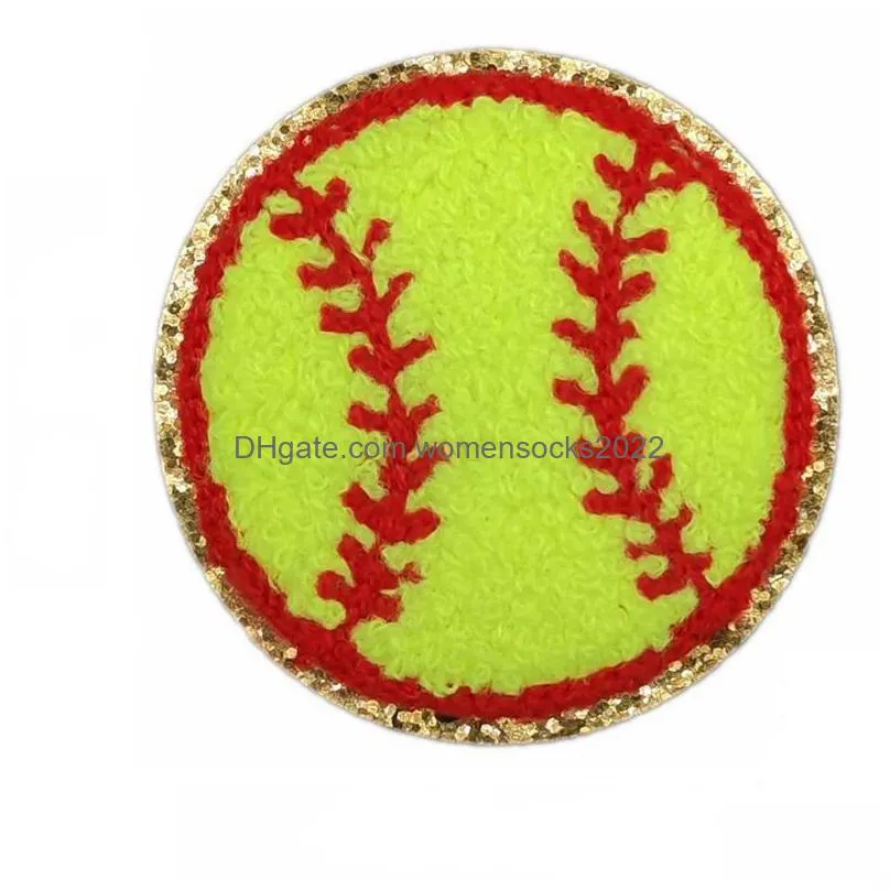 baseballes sewing notions white coffe chenille softball iron on sew on embridered appliques for sports hat jeans bags decoration