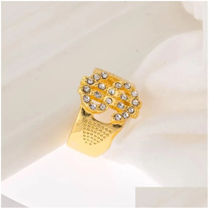gold dollar ring mens hip hop diamond metal ring fashion jewelry accessories gift supplies