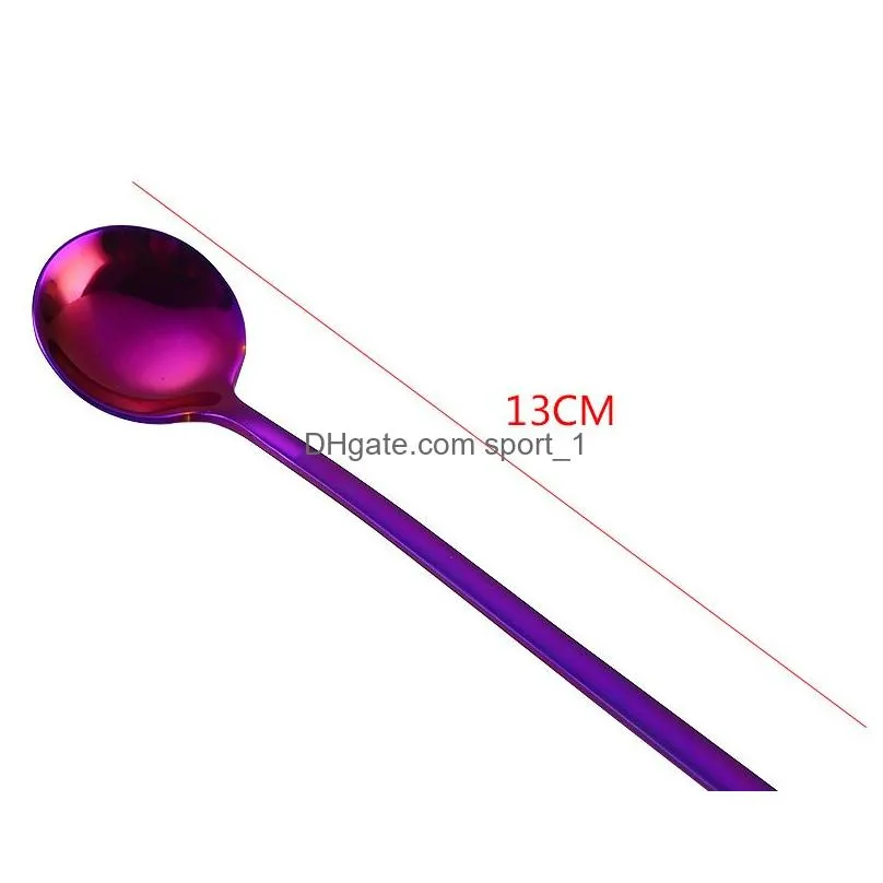 304 stainless steel spoon 13cm round coffee scoop 7 color mini dessert stirring spoons kitchen bar table tableware