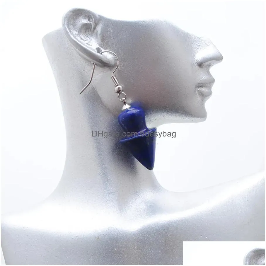new arrivals dangle hanging earrings for female jewelry natural stone beads mushroom shape lapis lazuli turquoises opal br333