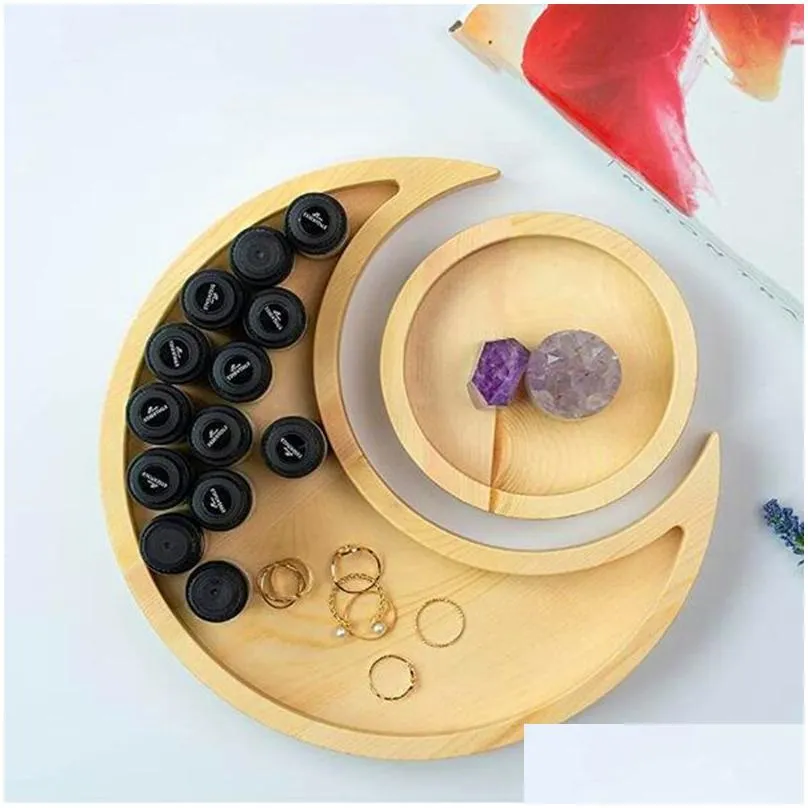 crystal wooden tray home decoration ornaments creative moon shape essential oil display tray