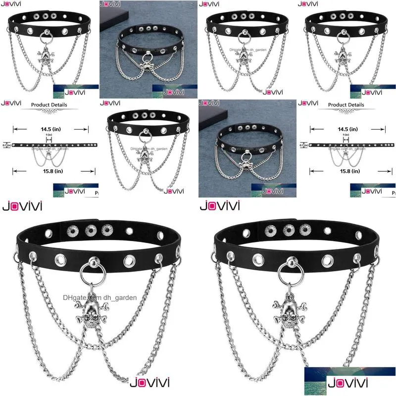 jovivi punk goth women spikes rivets spider chain genuine leather choker collar adjustable vintage biker gothic neckband jewelry factory price expert