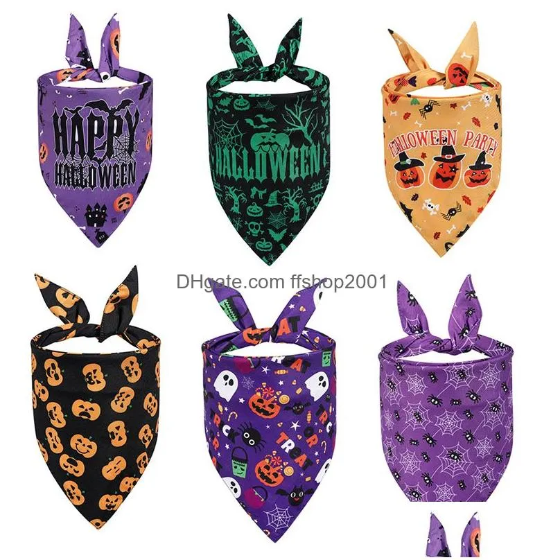 7 styles halloween pet saliva towel dog apparel cartoon print dogs triangle scarf carnival party decoration