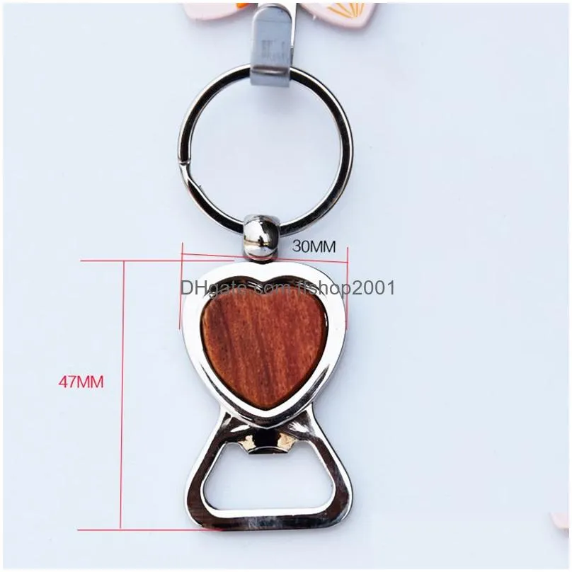 heart shaped wooden keychain pendant metal beer bottle opener car keyring diy gift key chain