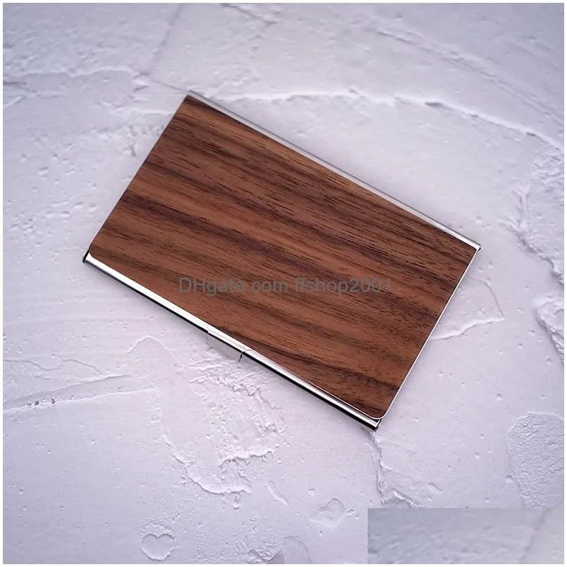 wooden card case party favor creative solid wood metal business cards holder diy gift supplies