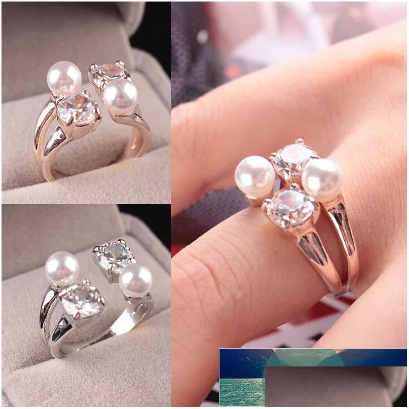 korean fashion zircon pearl ring opening ring adjustable rhinestone graceful chic for women wedding ol jewelry gift new factory price expert design quality