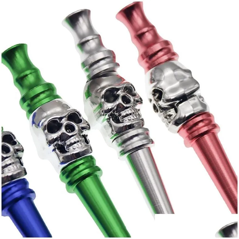 creative skull pipe straight metal pipe cigarette holder household smoking accessories 77mm