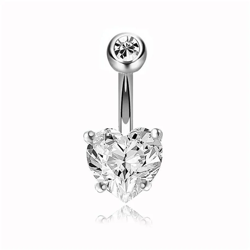 diamond heart belly ring party favor stainless steel perforated belly button pendant ladies fashion accessories