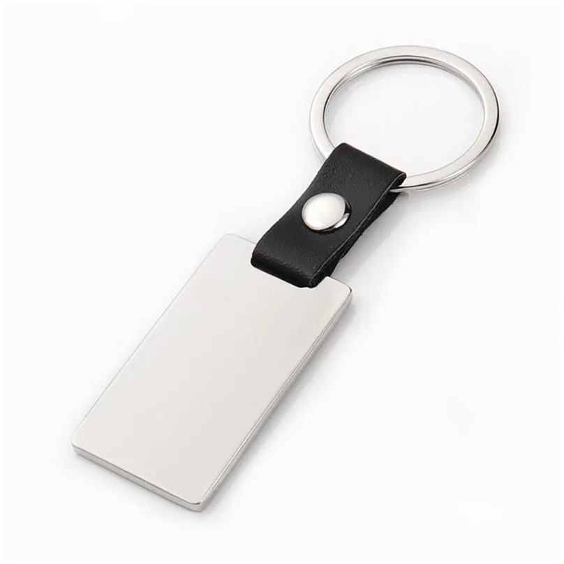 sublimation blank metal keychains heat transfer leather keychain pendant car keyring diy gift key chain