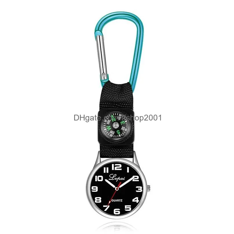 portable carabiner pocket watch compass nurse quartz watches keychain buckle multifunctional outdoor survival tool 9 colors