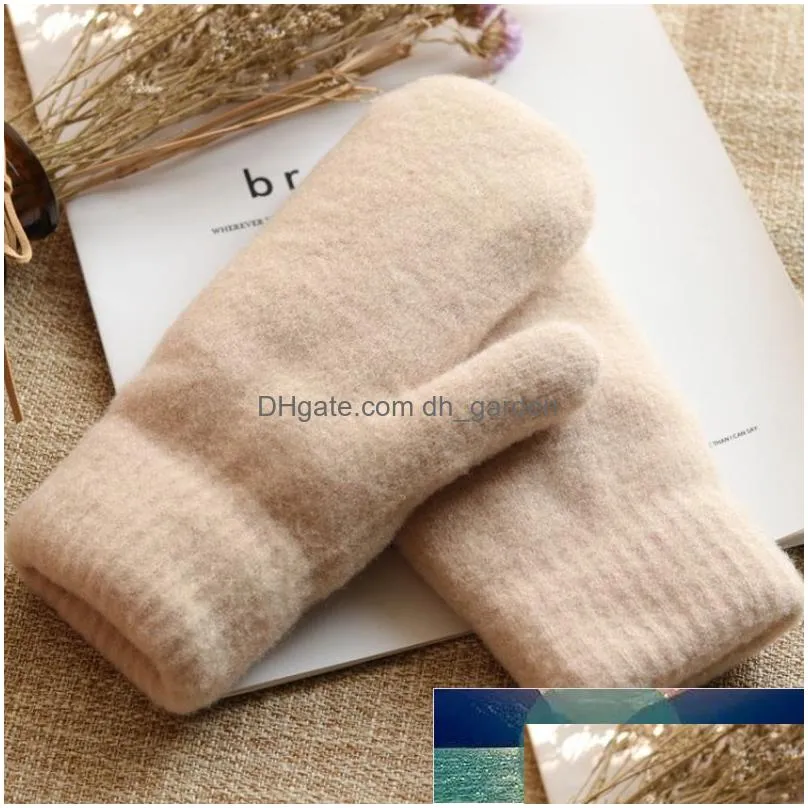 new women winter keep warm plus velvet inside thicken cute lovely simple style cycling soft solid full fingers mittens gloves factory price expert design