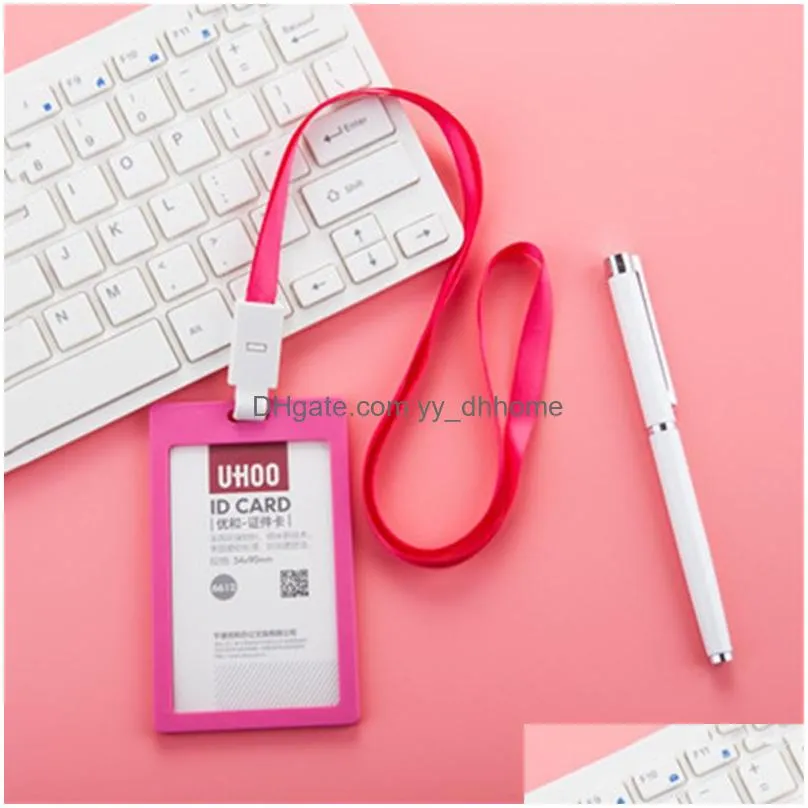 5 colors plastic card holder favor color student id storage bag vertical office work cards with lanyard