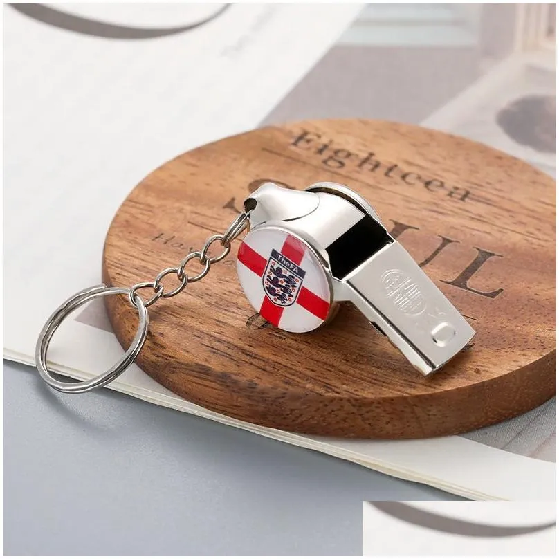 national flag whistle keychain party favor stainless steel football match souvenir gift outdoor survival tool