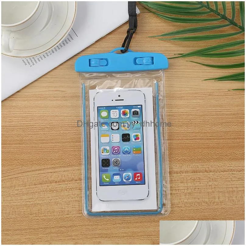 luminous mobile waterproof bag party favor summer swimming mobile phone sleeve with lanyard