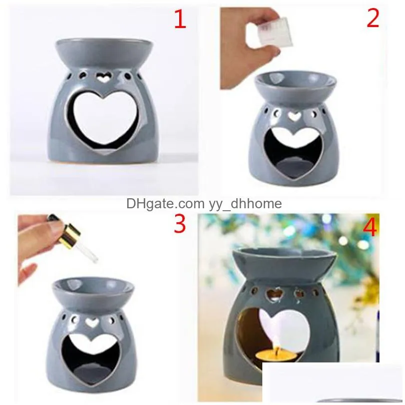 ceramic  oil lamps fragrance lamp hollow heart pattern simple candle incense burners indoor diffuser desktop decoration