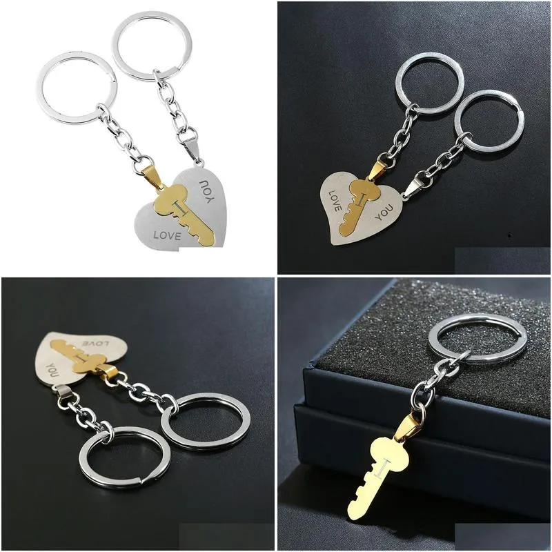 stainless steel heart keychains i love you couple keychain key pendant valentines day gift keyring