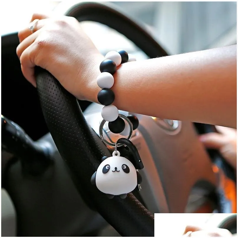 cartoon panda pendant bracelet keychains silicone beaded bracelets cute toy keyring fashion accessories
