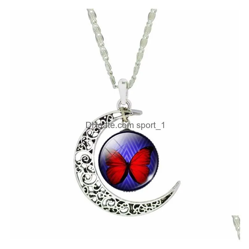 lovely time gemstone necklace female selling butterfly glass pendant gsfn574 with chain mix order pendant necklaces