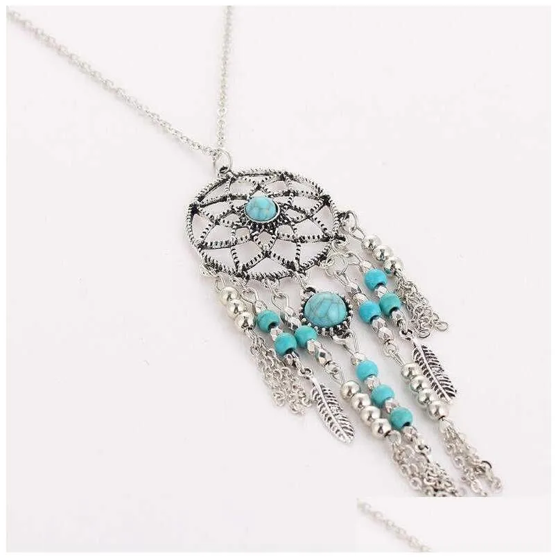 fringed feathers tibetan silver turquoise pendant necklaces gstqn069 fashion gift national style women mens diy necklace pendants