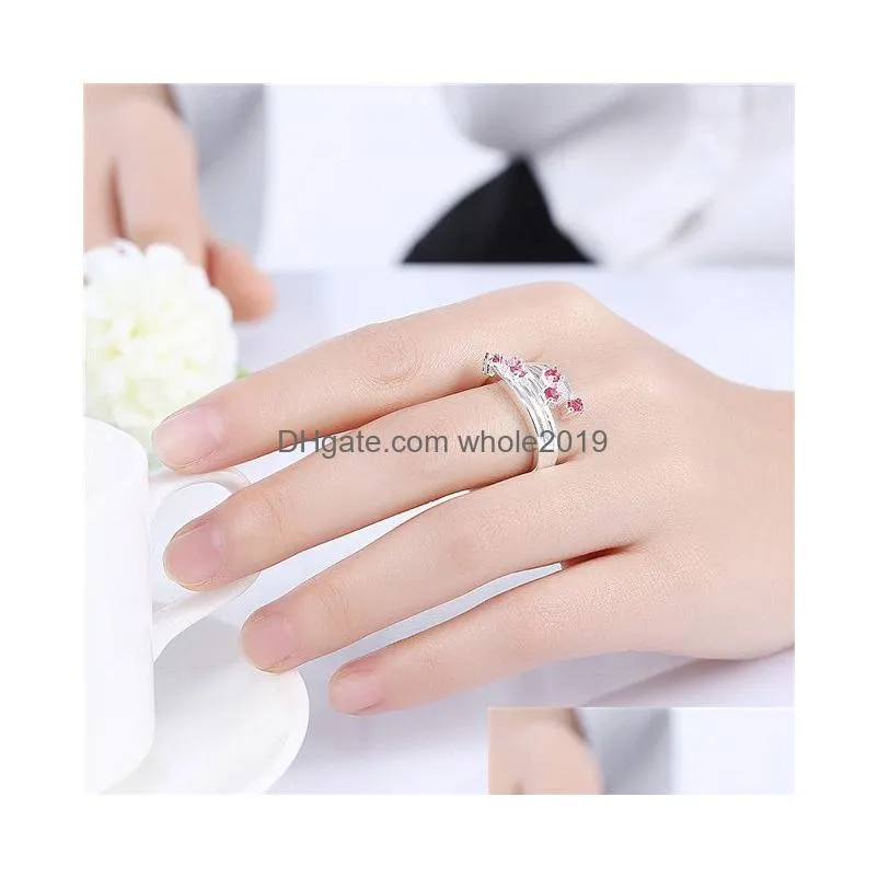 womens sterling silver plated red flower zircon ring gssr368 fashion 925 silver plate rings