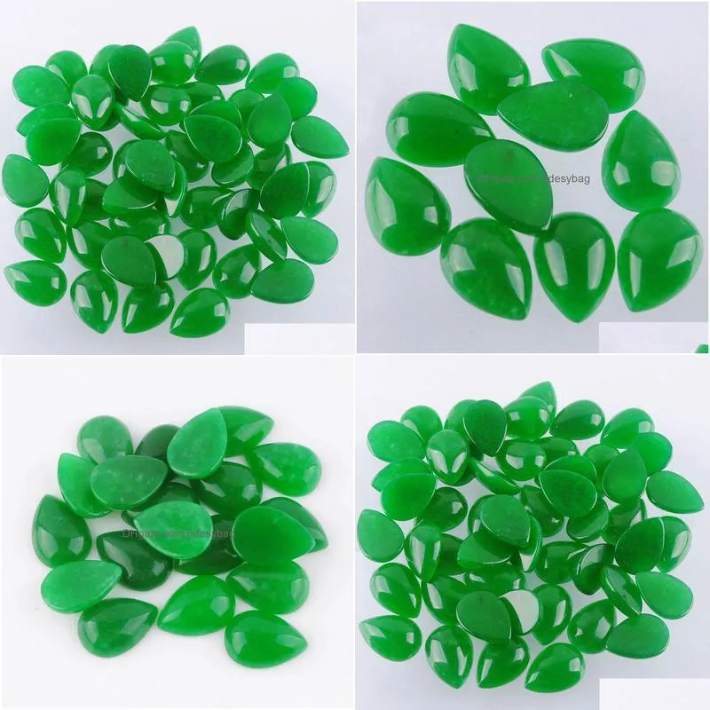 natural green jade gemstones teardrop 13x18mm cabochon no hole loose beads for diy jewelry making earrings bracelets necklace rings