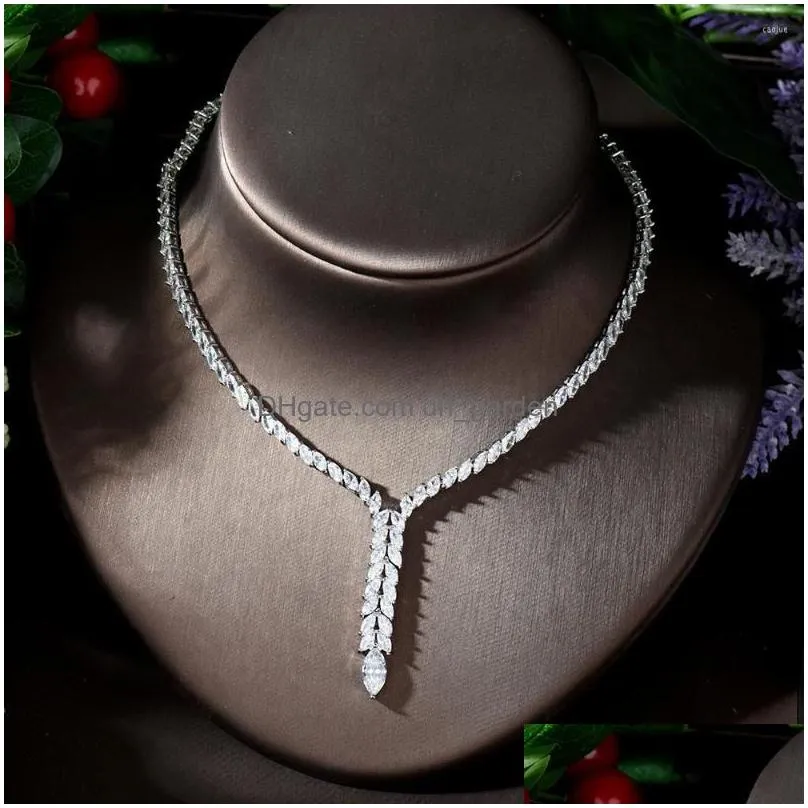 necklace earrings set fashion high quality white cubic zirconia paved ladies leaf pendant love gift n1235