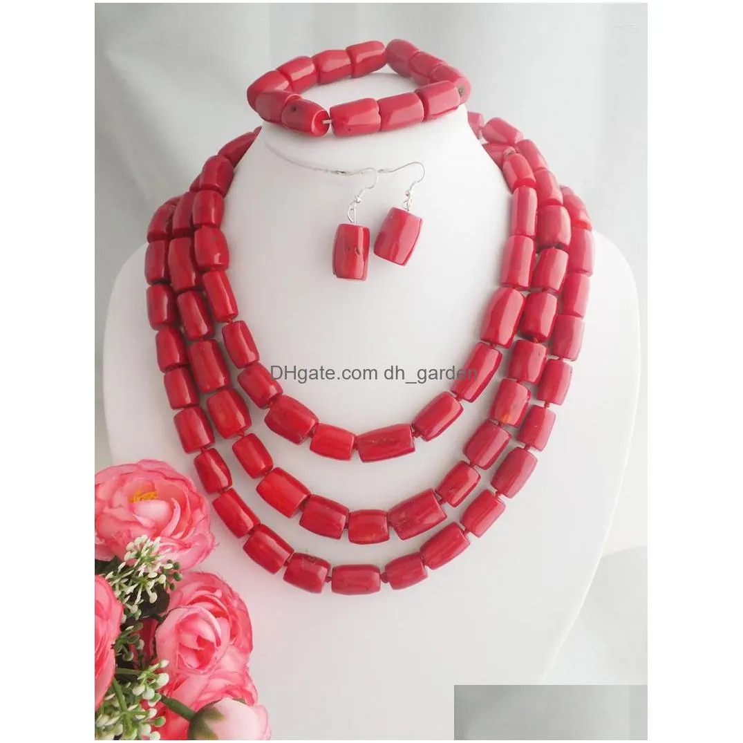 necklace earrings set amazing red coral beads wedding african nigerian artificial sets