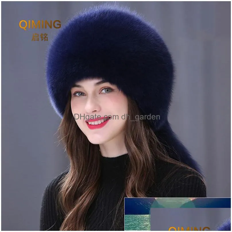 winter real fur hats for women winter stylish russian thick warm beanie woman hat natural fluffy fur caps with tail factory price expert design quality latest