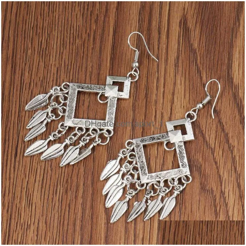 womens long tassels tibetan silver charm earrings gstqe029 fashion gift national style women diy earring