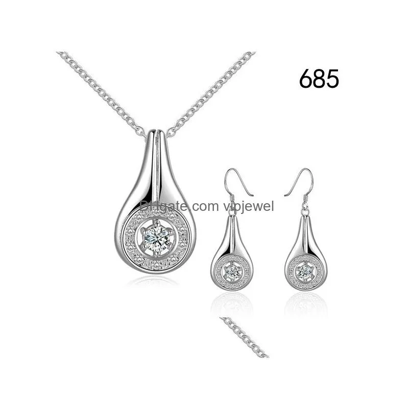 sale womens gemstone sterling silver plate jewelry sets same price mix style 925 silver necklace earring jewelry set gts30