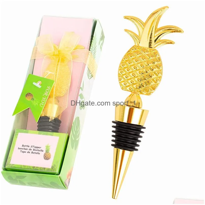 metal wine stoppers bar tools creative pineapple shape champagne bottle stopper wedding guest gifts souvenir gift box packaging