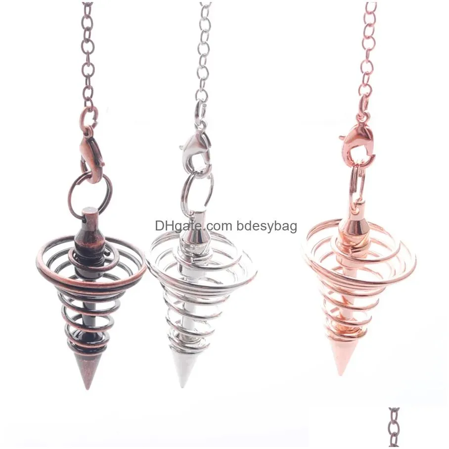 dowsing spiral cone pendants rose gold antique silvers pyramid pendule reiki amulet pendulum pendulo radiestesia pendulums chain bn397