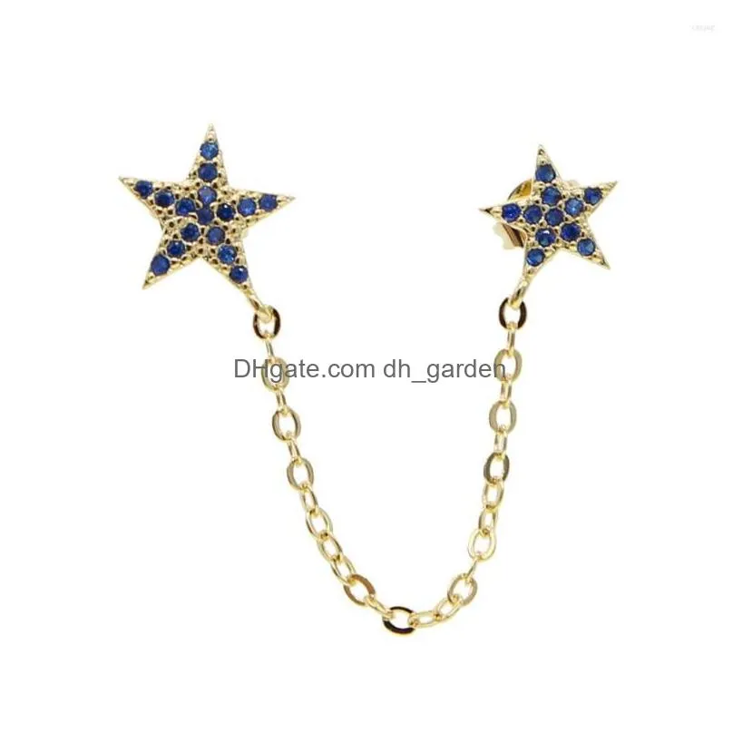 stud earrings 2022 summer romantic 1 piece cz star 2 earring with chain white red green blue charm rainbow for women
