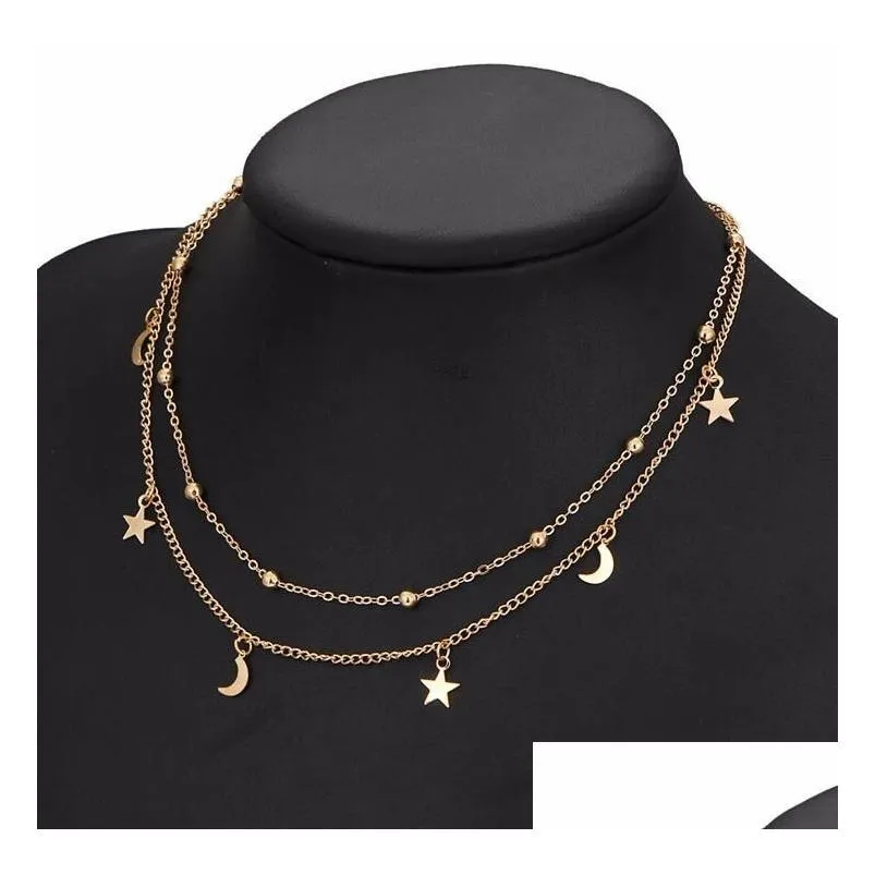 womens multilayer simple and exquisite lasso moon star necklace strong chain gsfn443 with chain mix order pendant necklaces