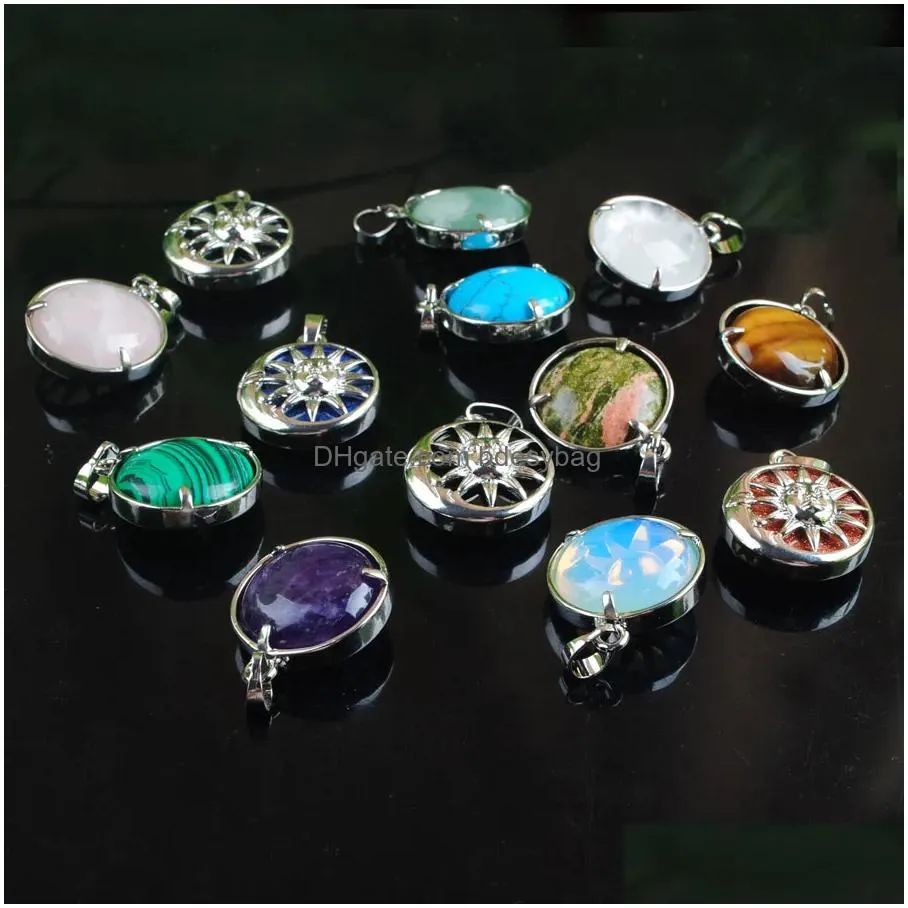 yowost new fashion sun moon pendant natural amethyst tigers eye rose quartz stones round choice healing balance jewelry bn513