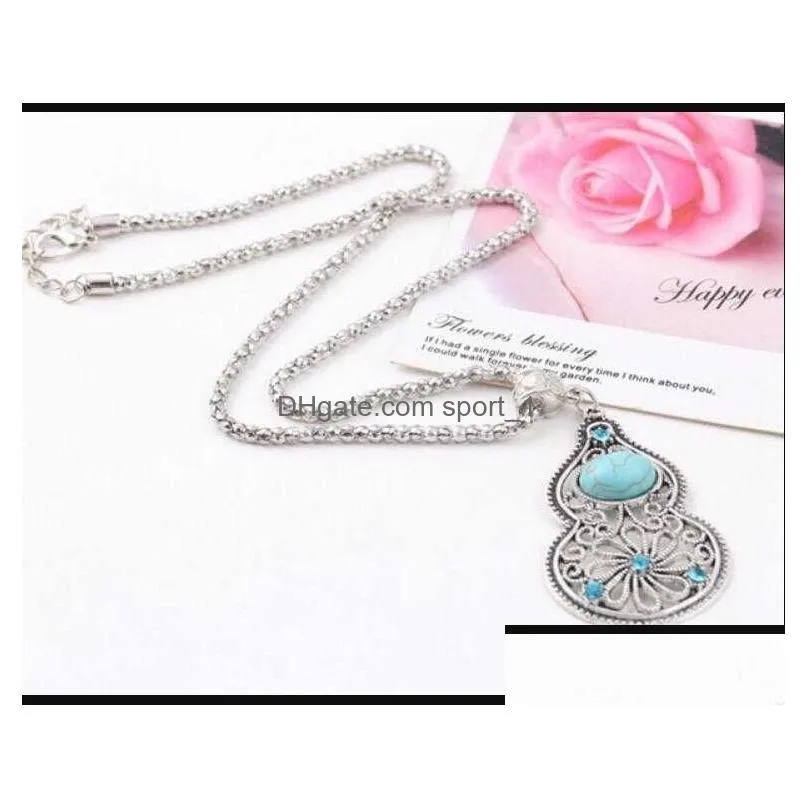 womens gourd tibetan silver turquoise pendant necklaces gstqn065 fashion gift national style women mens diy necklace pendants