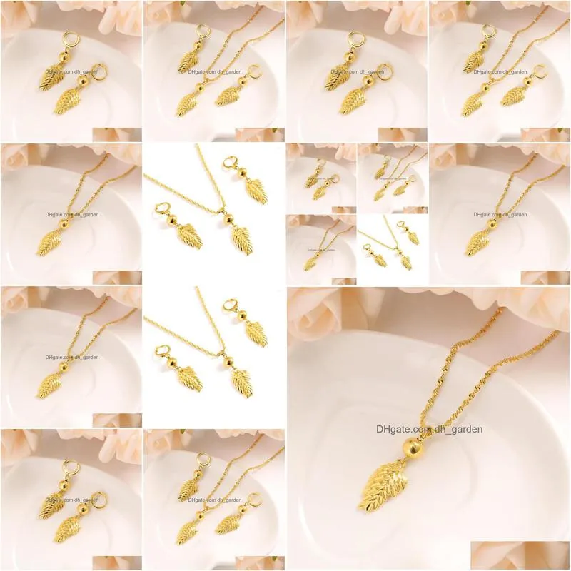necklace earrings set gold earring women party gift leaf daily wear mother wedding bridaldiy charms girls