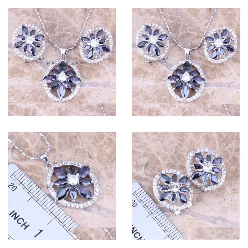 necklace earrings set angelic rainbow cubic zirconia white cz silver plated pendant s0733