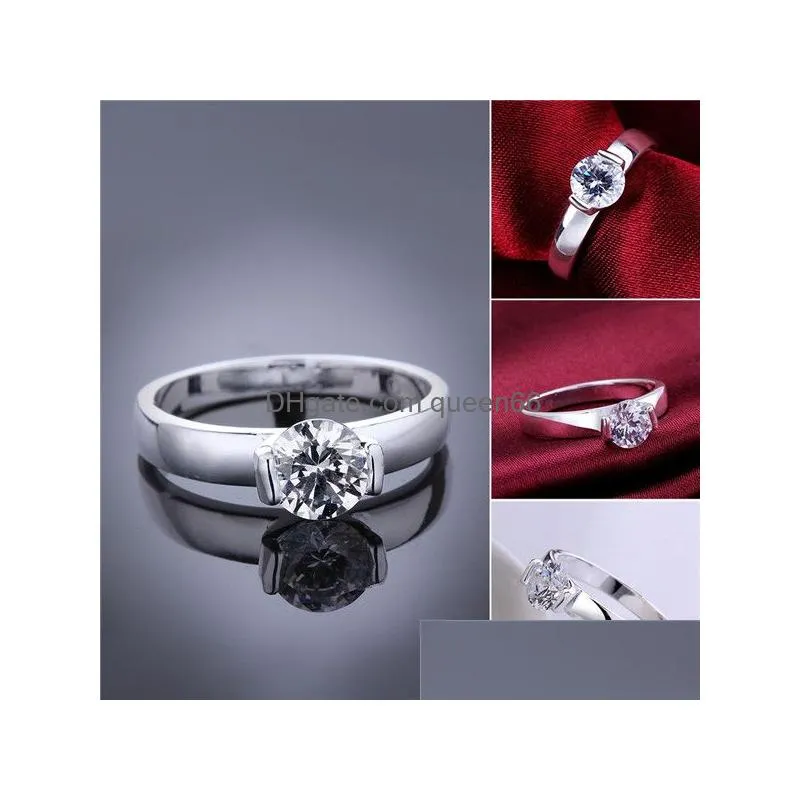 925 silver plate glossy diamond ring gssr603 factory direct sale brand fashion sterling silver plated finger rings