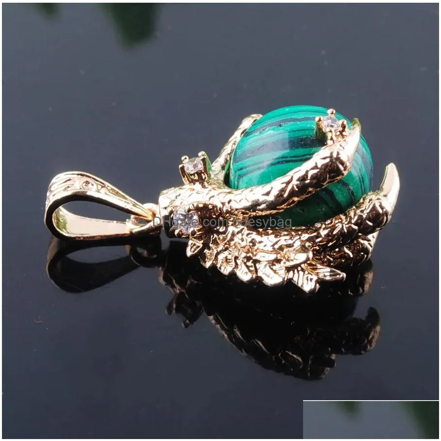animal pendants natural stone malachite raw gem charm amulet round ball dragon claw crystal reiki chakra pendants bead jewelry n3094