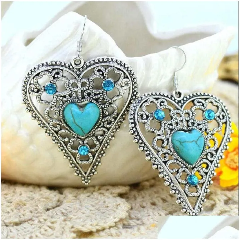 womens hollow gourd tibetan silver turquoise charm earrings gstqe091 fashion gift national style women diy earring