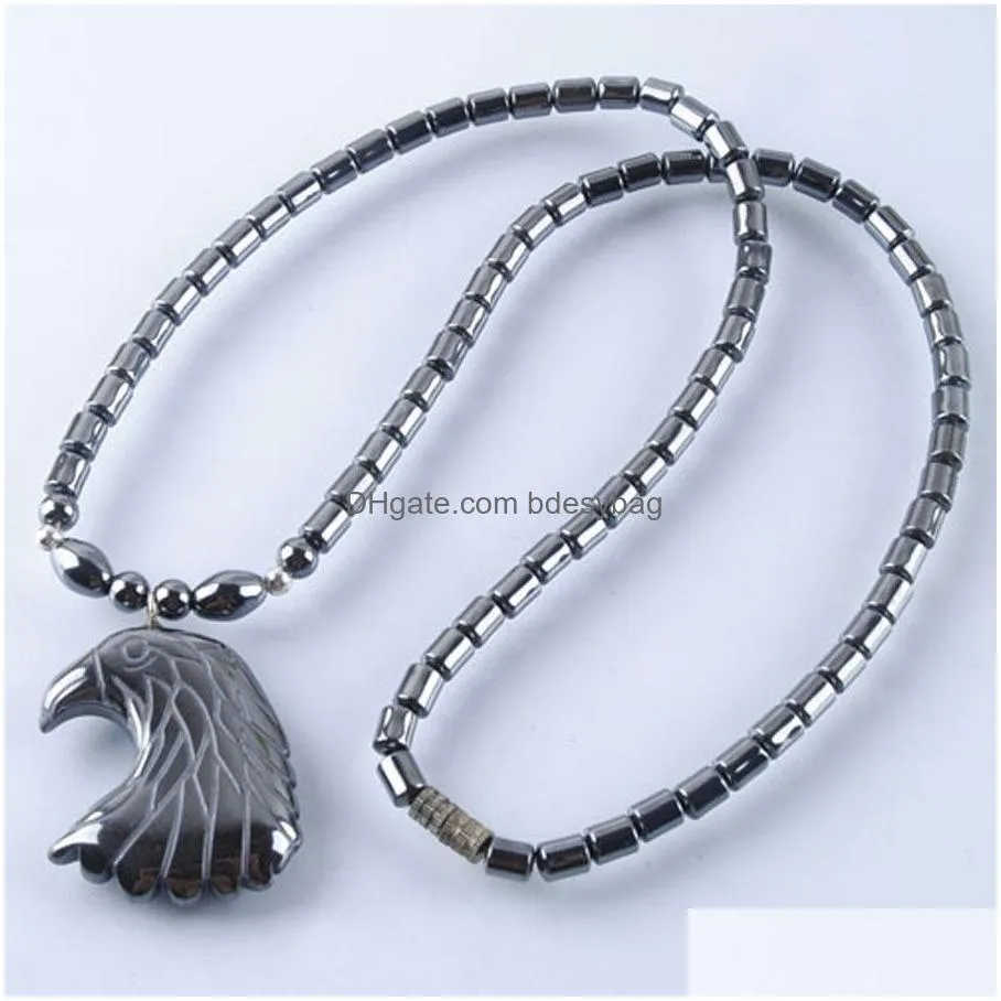 black non magnetic  head pendant necklace natural hematite stone beads fashion jewelry gift f3035